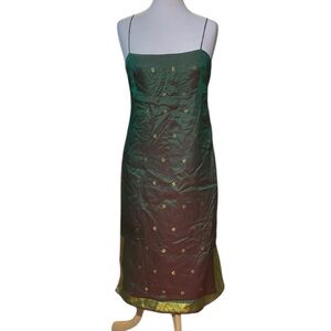 Vintage 90’s iridescent gold embroidered spaghetti strap dress size L